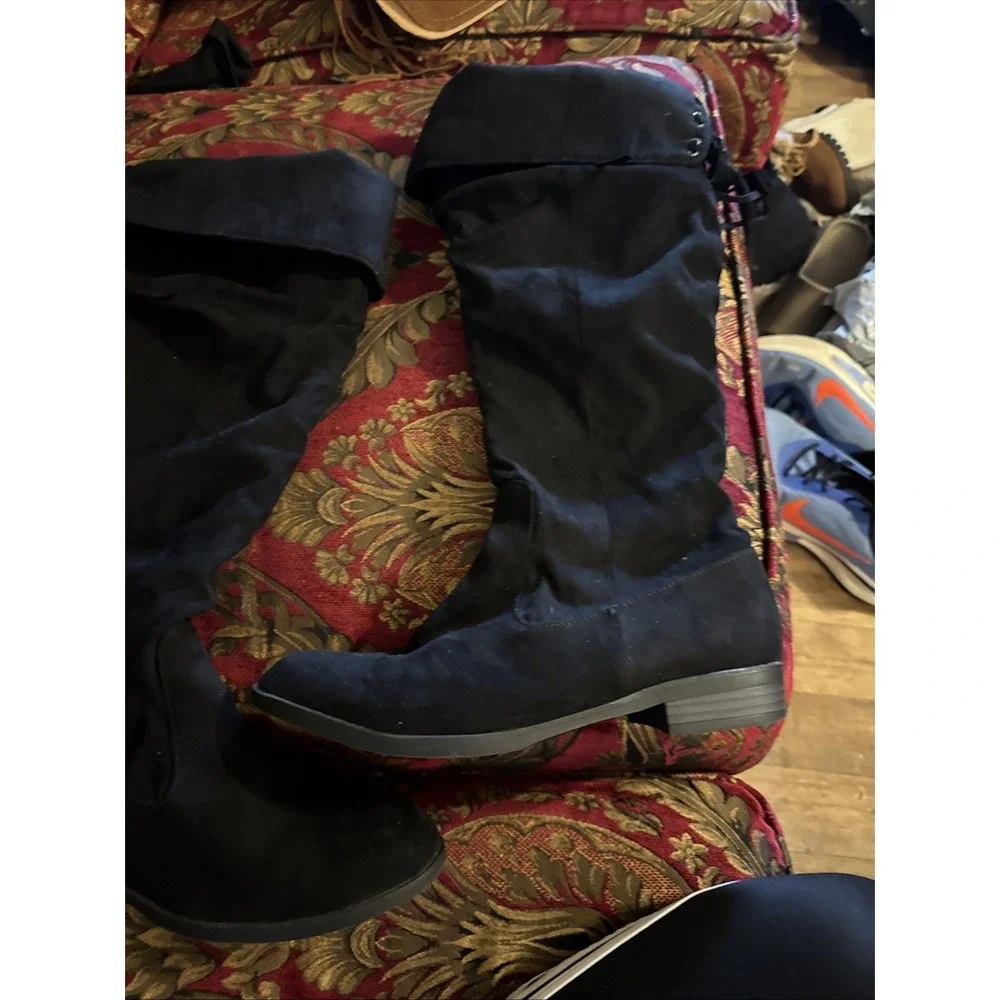 Top Moda Over The Knee Boots Faux Leather Size 9 Black Zipper Ankle